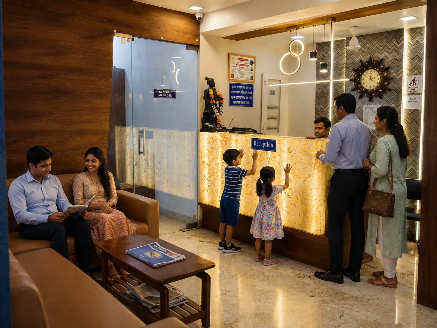 Reception and guest check-in at Hotel Sangram Palace