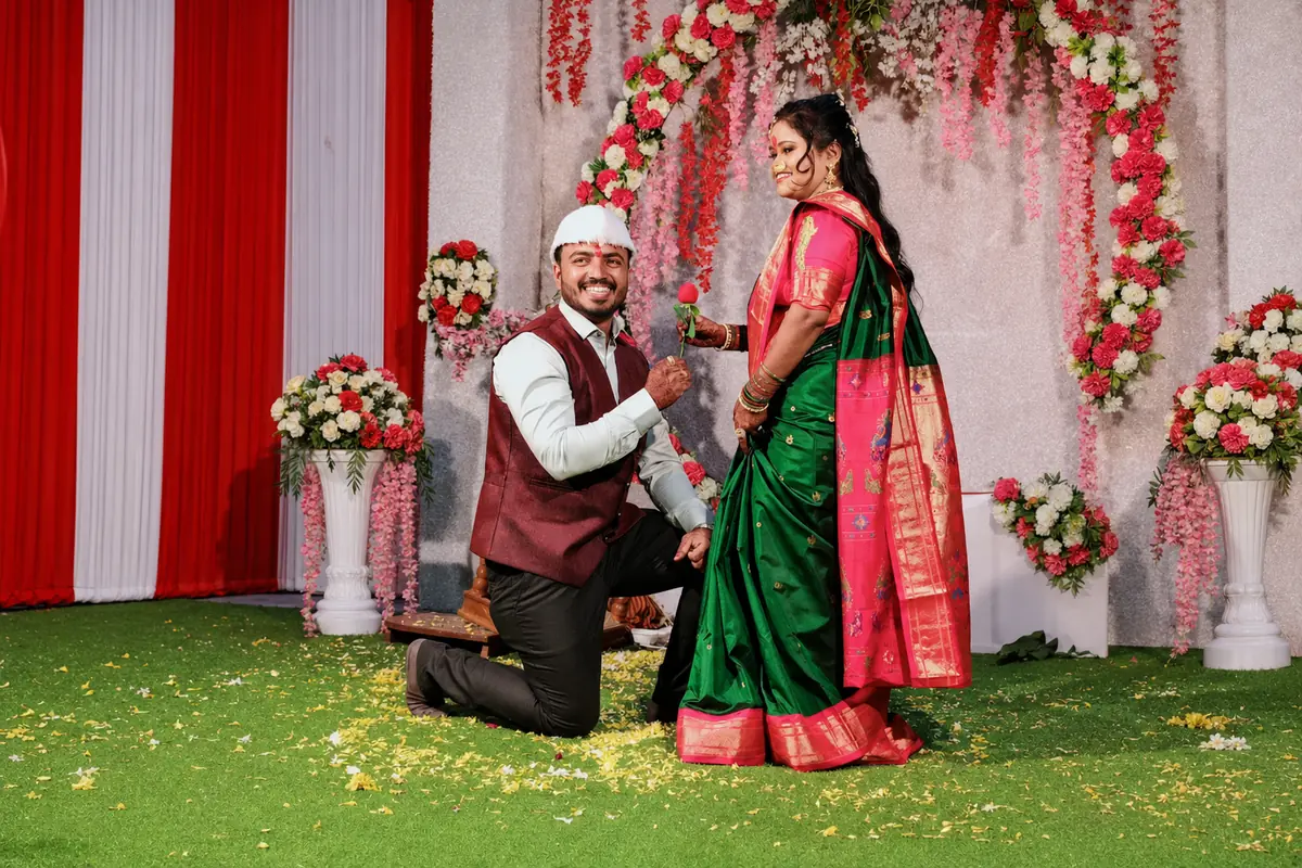 Wedding stage couple at Hotel Sangram Palace